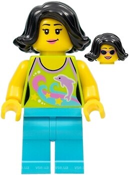 Фото LEGO City Woman - Lime Halter Top with Dolphin Pattern, Medium Azure Legs (hol089)