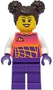 Фото LEGO City Stuntz Driver - Female, Coral Racing Shirt, Dark Purple Legs, Dark Brown Hair with Buns (cty1331)