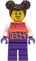 Фото LEGO City Stuntz Driver - Female, Coral Racing Shirt, Dark Purple Legs, Dark Brown Hair with Buns (cty1331)