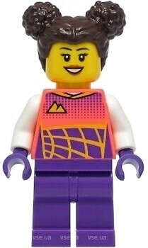 Фото LEGO City Stuntz Driver - Female, Coral Racing Shirt, Dark Purple Legs, Dark Brown Hair with Buns (cty1331)
