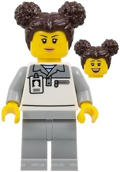 Фото LEGO City Formula 1 Mechanic - Female, Polo Shirt, Dark Brown Hair with Buns, Freckles (cty1833)