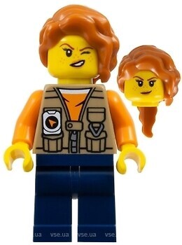 Фото LEGO City Jungle Photographer - Female, Orange Shirt, Dark Blue Legs, Dark Orange Hair (cty1766)