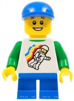 Фото LEGO City Classic Space Minifigure Floating Pattern, Blue Short Legs, Blue Short Bill Cap (twn224)