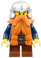 Фото LEGO Castle Dwarf - Dark Orange Beard, Metallic Silver Helmet with Studded Bands, Dark Blue Arms, Brown Beard (cas377)