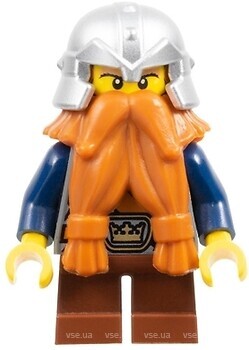 Фото LEGO Castle Dwarf - Dark Orange Beard, Metallic Silver Helmet with Studded Bands, Dark Blue Arms, Brown Beard (cas377)