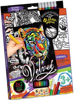 Фото Danko Toys Бархатная раскраска фломастерами Velvet (VLV-01-06)