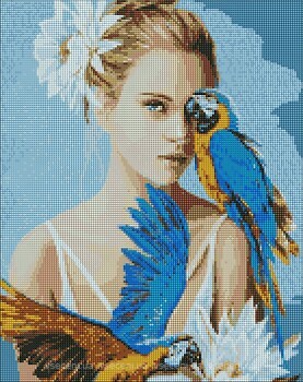 Фото Идейка Алмазная мозаика Девушка с голубыми попугаями (AMO7208)