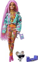 Фото Mattel Барби Extra Doll №10 in Floral-Print Jacket & Jogger Set with DJ Mouse Pet (GXF09)