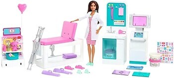 Фото Mattel Барби Fast Cast Clinic Playset Brunette Doctor Doll (GTN61)