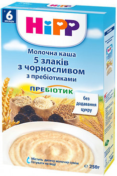 Фото Hipp Каша молочная 5 злаков с черносливом с пребиотиками 250 г