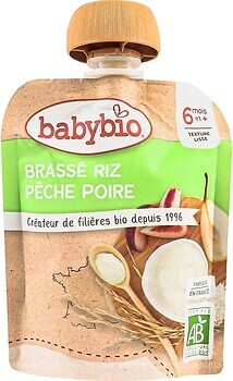 Фото Babybio пюре из рисового молока с грушей и персиком 85 г