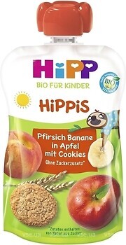 Фото Hipp Пюре Hippis яблоко-персик-банан с печеньем 100 г