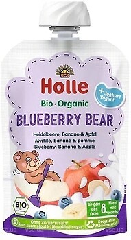 Фото Holle пюре Blueberry Bear яблоко-банан-голубика с йогуртом 100 г
