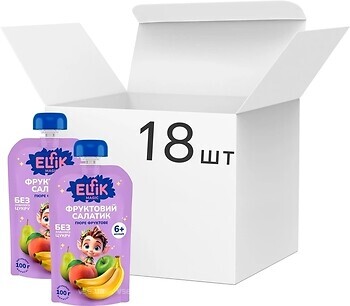 Фото Elfik Magic пюре Фруктовый салатик из яблок, груш, персиков и бананов 18x 100 г