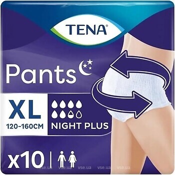 Фото Tena Подгузники-трусы для взрослых Pants Plus Night Extra Large (120-160 см) 10 шт