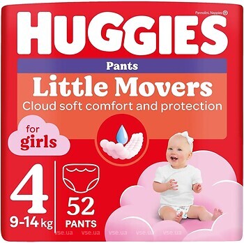 Фото Huggies Little Movers Pants 4 для девочек (9-14 кг) 52 шт