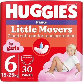 Фото Huggies Little Movers Pants 6 для девочек (15-25 кг) 30 шт
