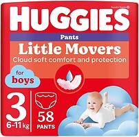 Фото Huggies Little Movers Pants 3 для мальчиков (6-11 кг) 58 шт