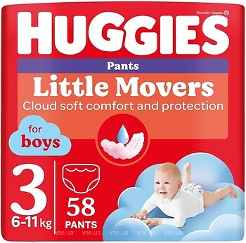 Фото Huggies Little Movers Pants 3 для мальчиков (6-11 кг) 58 шт