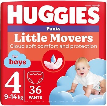 Фото Huggies Little Movers Pants 4 для мальчиков (9-14 кг) 36 шт