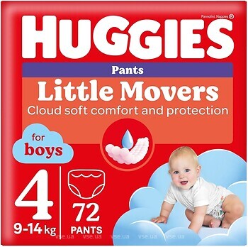 Фото Huggies Little Movers Pants 4 для мальчиков (9-14 кг) 72 шт