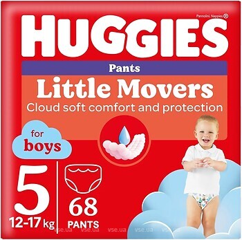 Фото Huggies Little Movers Pants 5 для мальчиков (12-17 кг) 68 шт