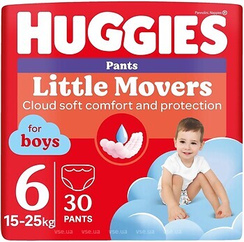 Фото Huggies Little Movers Pants 6 для мальчиков (15-25 кг) 30 шт