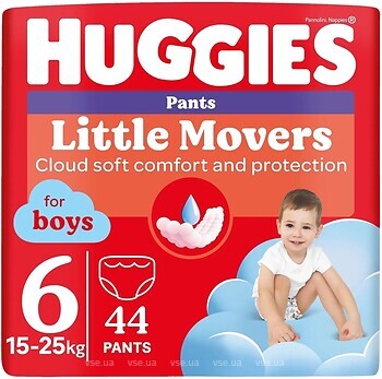 Фото Huggies Little Movers Pants 6 для мальчиков (15-25 кг) 44 шт