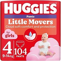 Фото Huggies Little Movers Pants 4 для девочек (9-14 кг) 104 шт