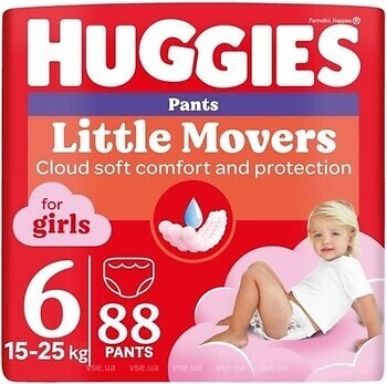 Фото Huggies Little Movers Pants 6 для девочек (15-25 кг) 88 шт