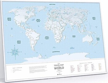 Фото 1dea.me Скретч-карта мира Travel Map Silver World в раме (SWF)