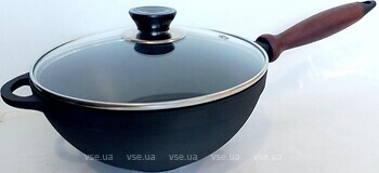 Фото Ситон Сковорода WOK 200x80 мм деревянная ручка и стеклянная крышка