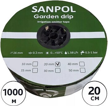 Фото Sanpol капельная лента 9 mil/20 см 2 л/час 1000 м