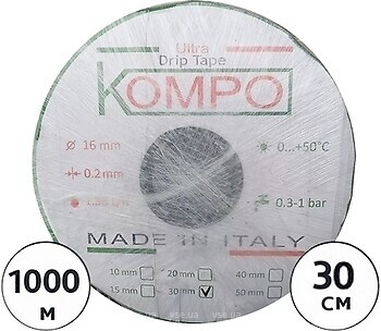 Фото Kompo капельная лента 8 mil/30 см 1.38 л/час 1000 м