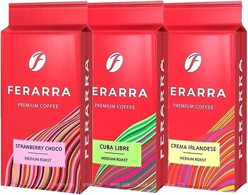 Фото Ferarra Caffe Crema Irlandese + Cuba Libre + Strawberry Choco молотый 3x 250 г