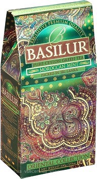 Фото Basilur Чай зеленый крупнолистовой Восточная коллекция Марокканская мята (картонная коробка) 100 г 70427