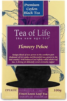 Фото Tea of Life Чай черный крупнолистовой Flowery Pekoe (картонная коробка) 100 г