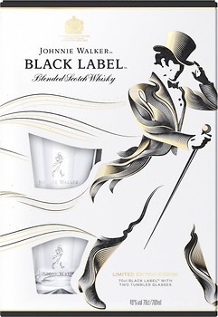 Фото Johnnie Walker Black Label 12 YO 0.7 л в подарочной коробке с 2 стаканами