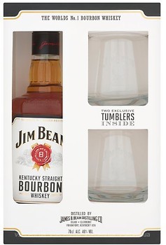 Фото Jim Beam White Bourbon 0.7 л в подарочной коробке с 2 стаканами