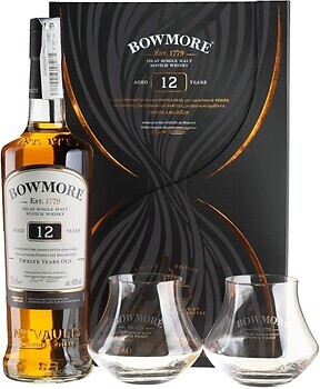 Фото Bowmore 12 YO 0.7 л в подарочной коробке со стаканами