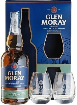 Фото Glen Moray 12 YO 0.7 л в подарочной коробке + 2 стакана