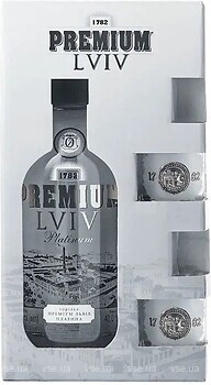 Фото Premium Lvov Platinum 0.7 л в подарочной упаковке + 2 рюмки