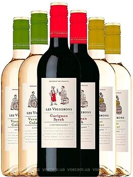 Фото Les Vignerons Carignan Syrah, Muscat Viognier, Vermentino Colombard красное полусухое набор вин 0.75 л