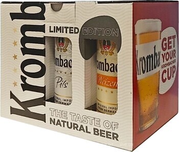 Фото Krombacher Pils, Hell, Weizen, Alkoholfrei ж/б 5x0.5 л + бокал
