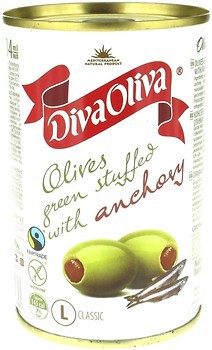 Фото Diva Oliva оливки зеленые с анчоусом 314 мл
