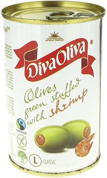 Фото Diva Oliva оливки зеленые с креветкой 314 мл