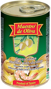 Фото Maestro de Oliva оливки зеленые с креветкой 300 г