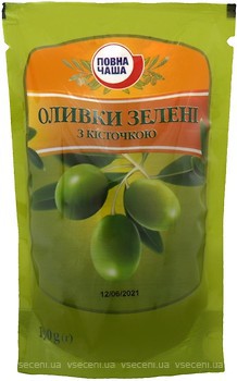Фото Повна Чаша оливки зеленые с косточкой 190 г