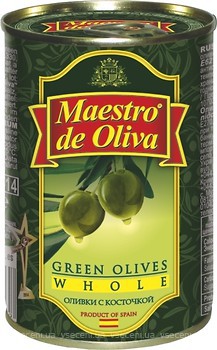 Фото Maestro de Oliva оливки зеленые с косточкой 300 г