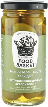 Фото Food Basket оливки зеленые с косточкой Халкиди 260 г